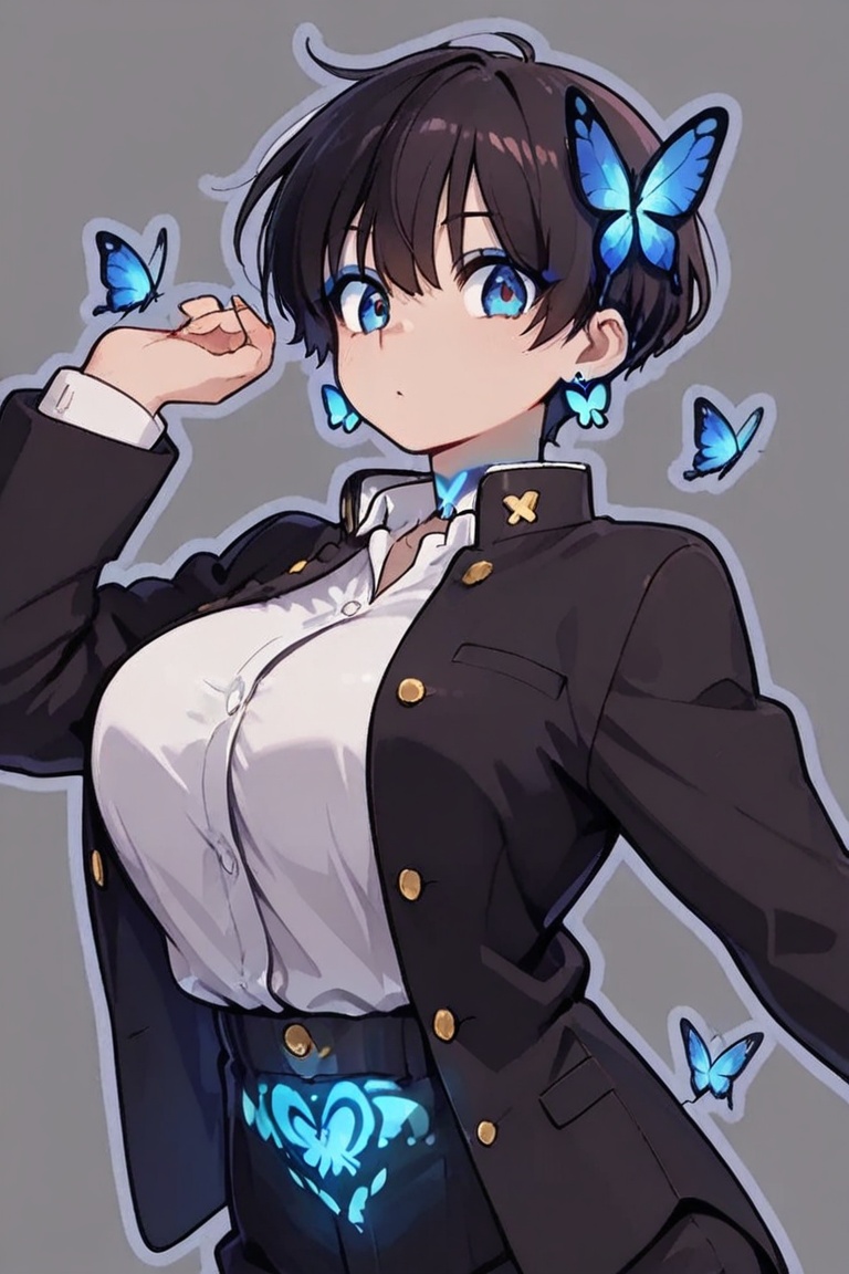 Kiyoka-chan,  blue glowing earrings,  tattoo on clothing boyish on Tensor.Art