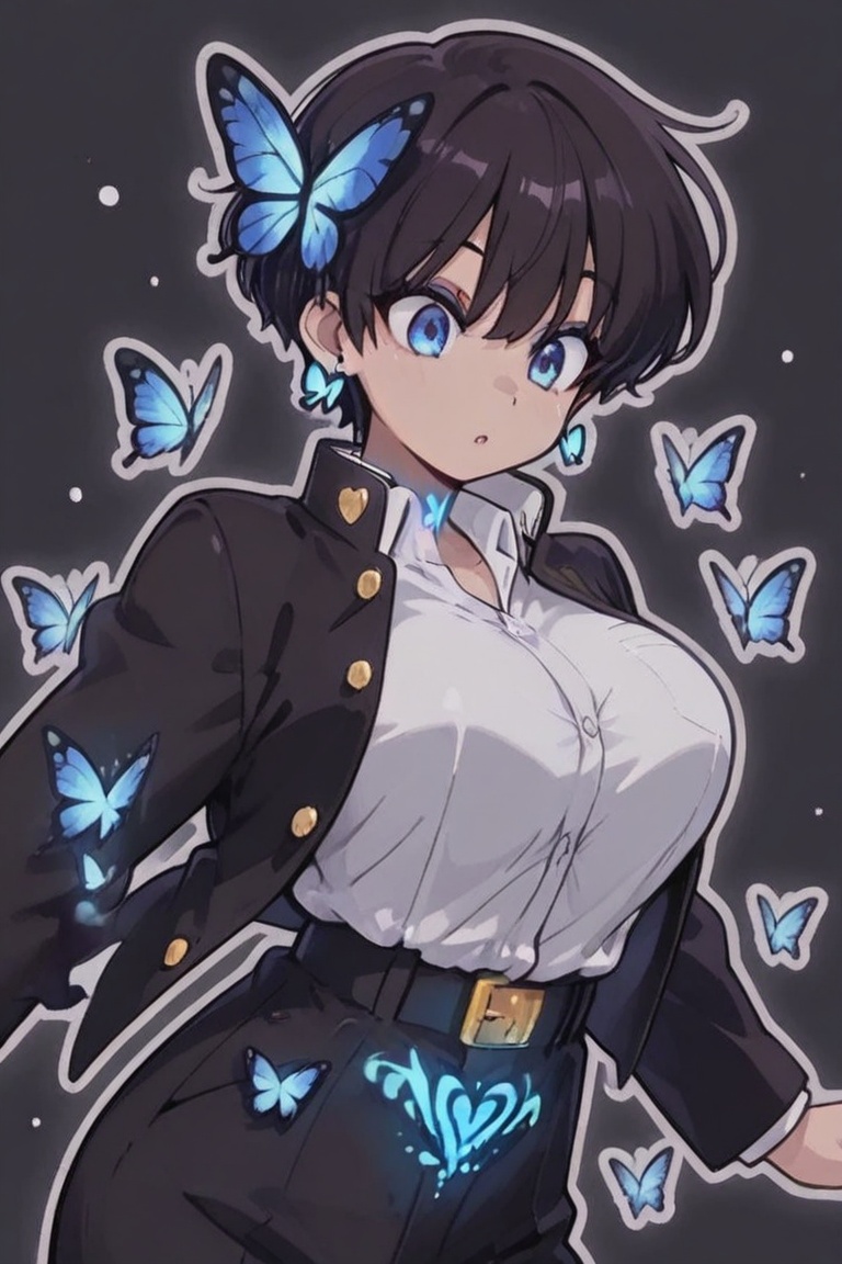 Kiyoka-chan,  blue glowing earrings,  tattoo on clothing boyish on Tensor.Art