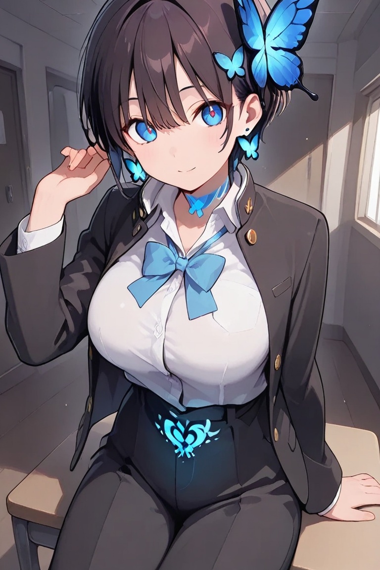 Kiyoka-chan,  blue glowing earrings,  tattoo on clothing on Tensor.Art