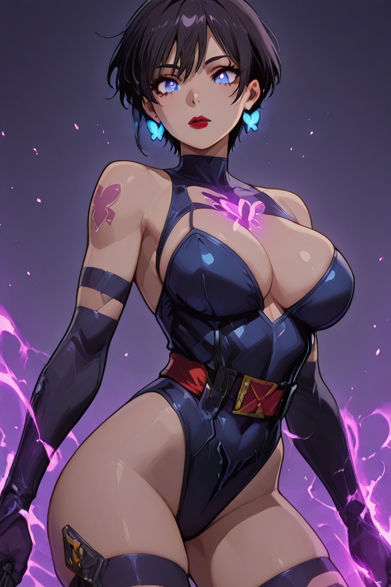 (Kiyoka-chan,  blue glowing earrings,  tattoo on clothing) Leotard Knight on Tensor.Art