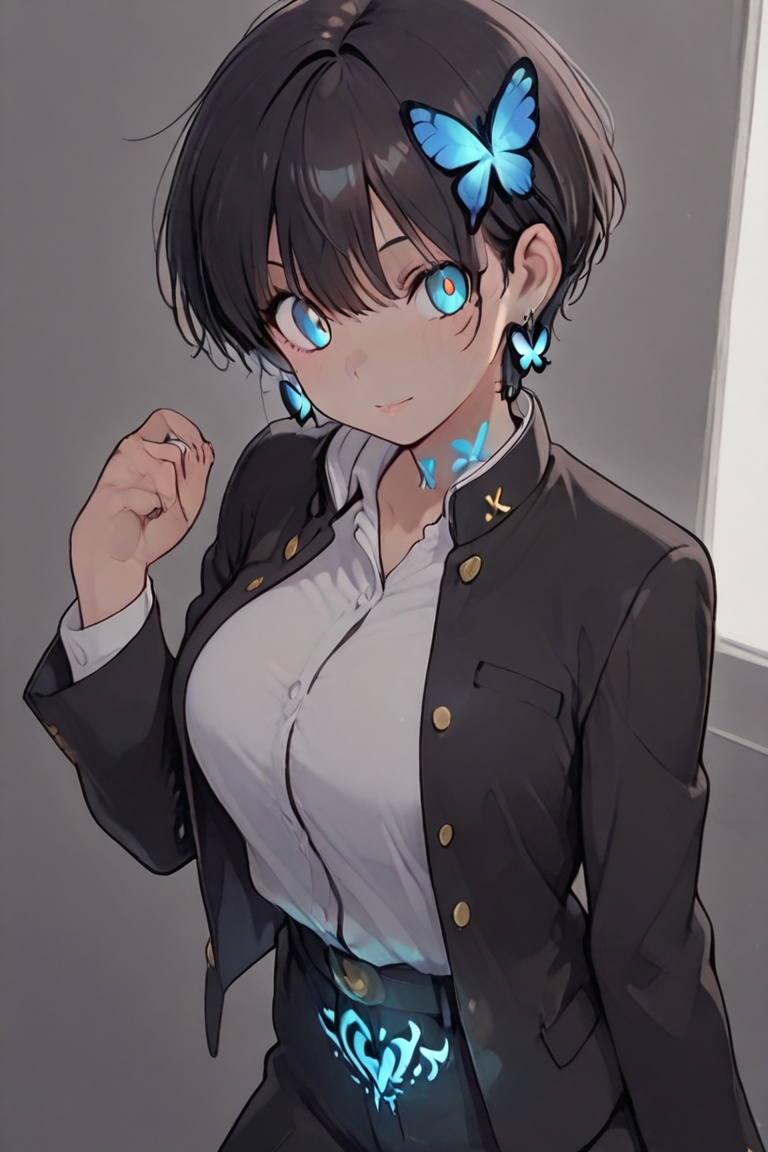 Kiyoka-chan,  blue glowing earrings,  tattoo on clothing (Beautiful eyes on Tensor.Art