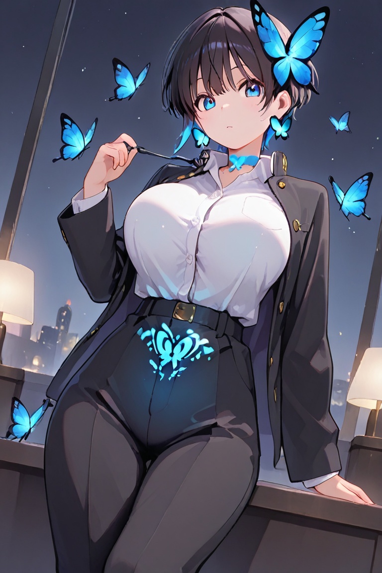 Kiyoka-chan,  blue glowing earrings,  tattoo on clothing on Tensor.Art