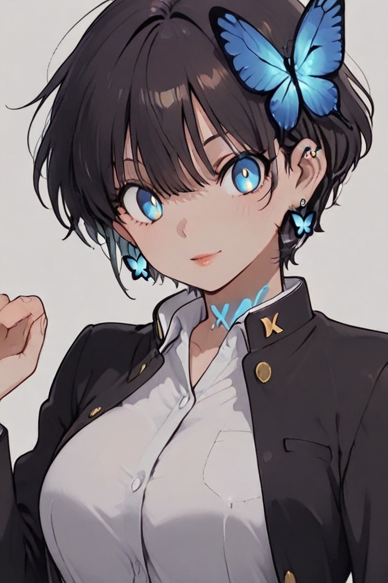 Kiyoka-chan,  blue glowing earrings,  tattoo on clothing (Beautiful eyes on Tensor.Art