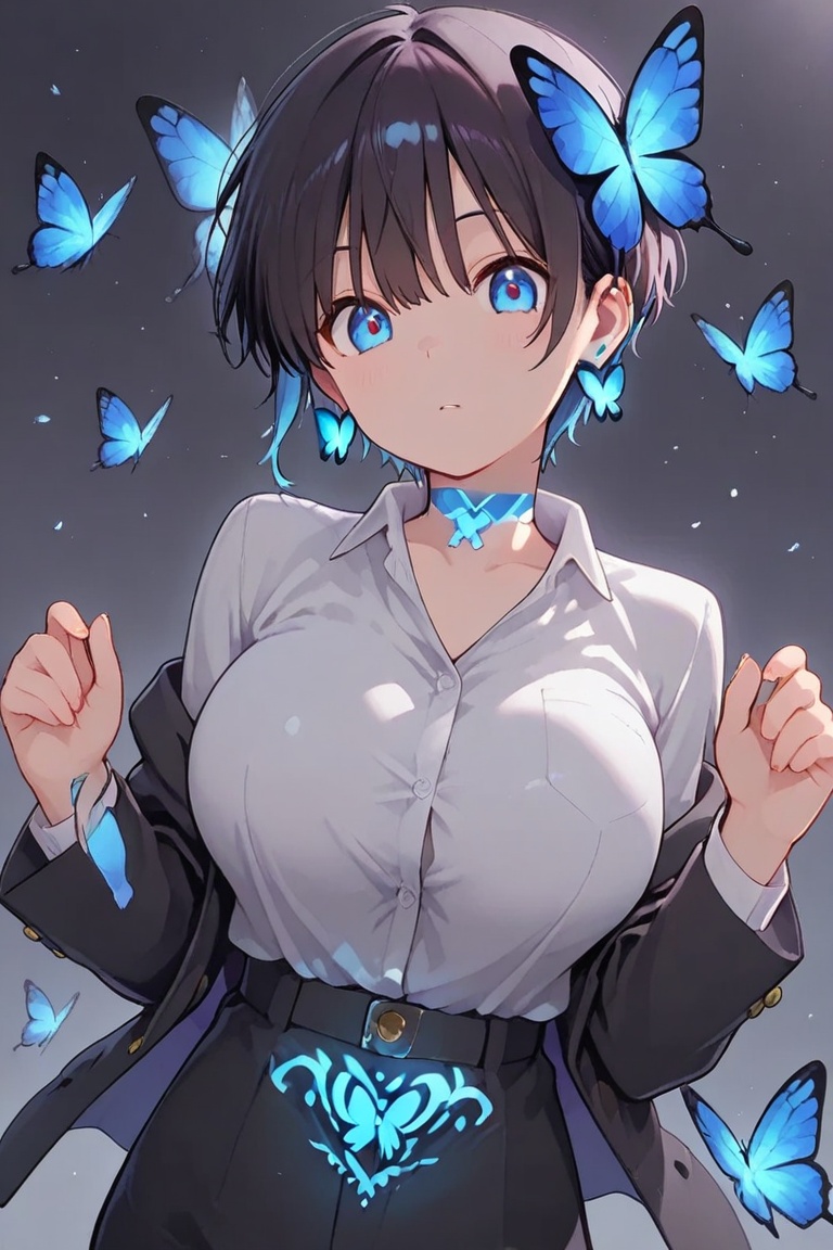 Kiyoka-chan,  blue glowing earrings,  tattoo on clothing on Tensor.Art