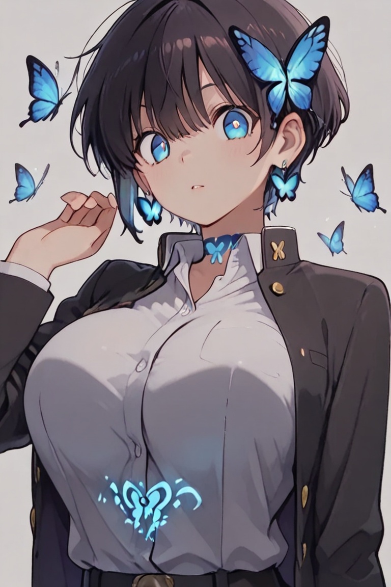 Kiyoka-chan,  blue glowing earrings,  tattoo on clothing on Tensor.Art