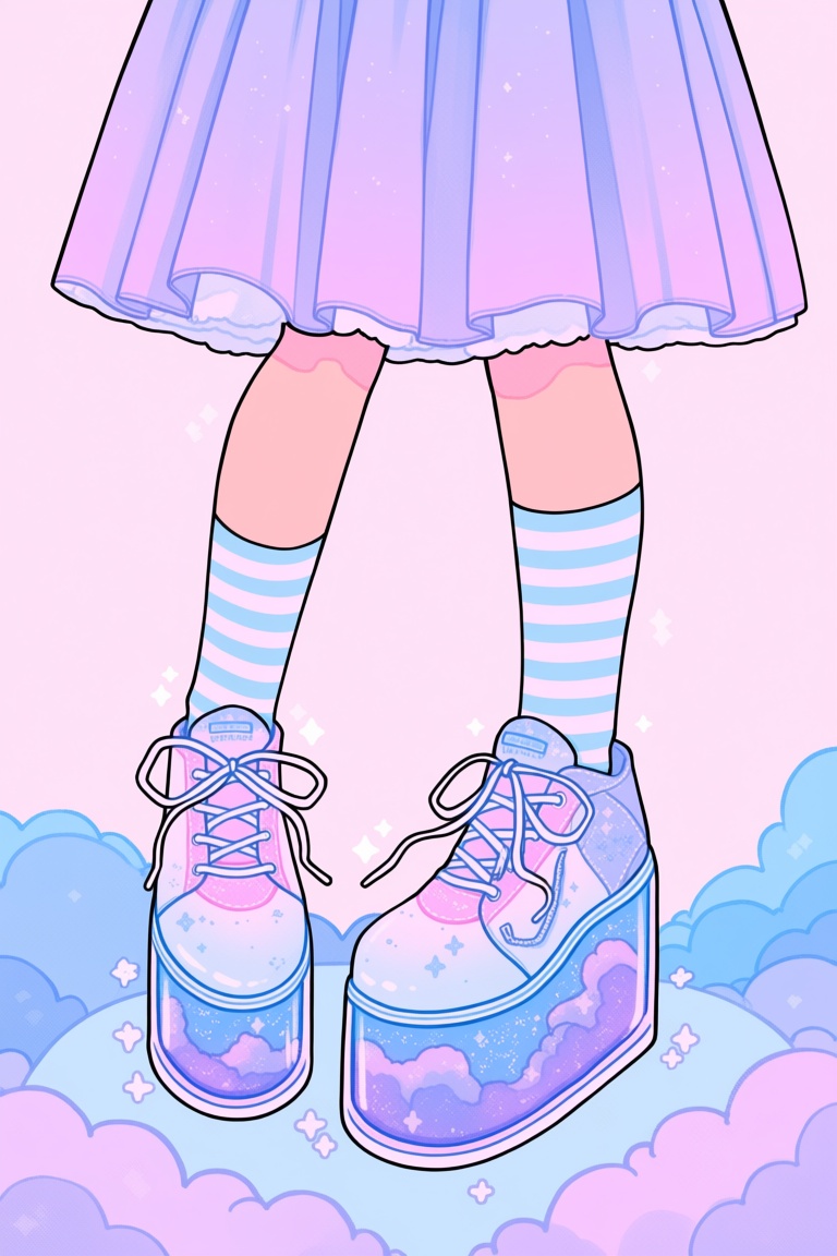 b8b0,  sparkle,  platform shoes with liquid galaxy inside soles on Tensor.Art
