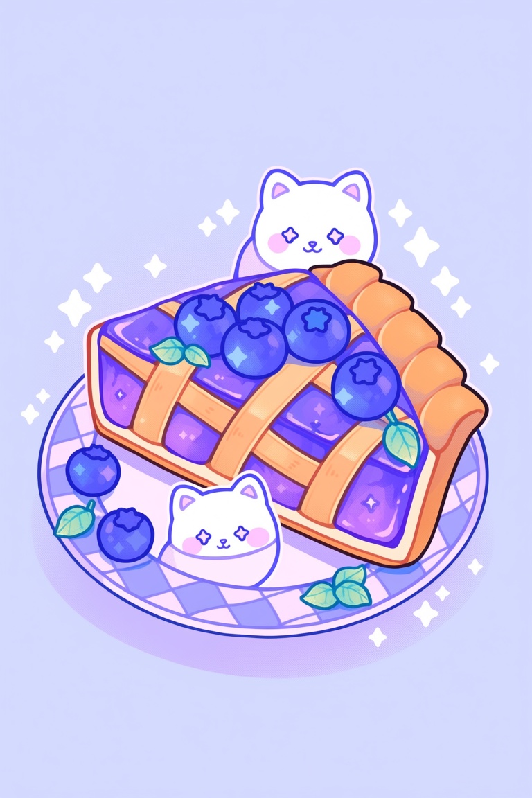 b8b0,  sparkle,  cute puppy with blush stickers peeking out of blueberry pie slice on Tensor.Art