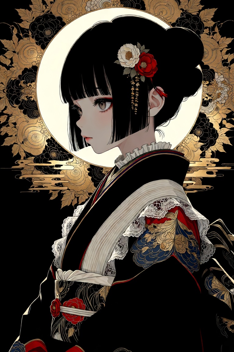 NAKAGAWA Hirokazu artist,  This striking digital portrait showcases a young girl rendered in a neo-traditional Japanese ae...