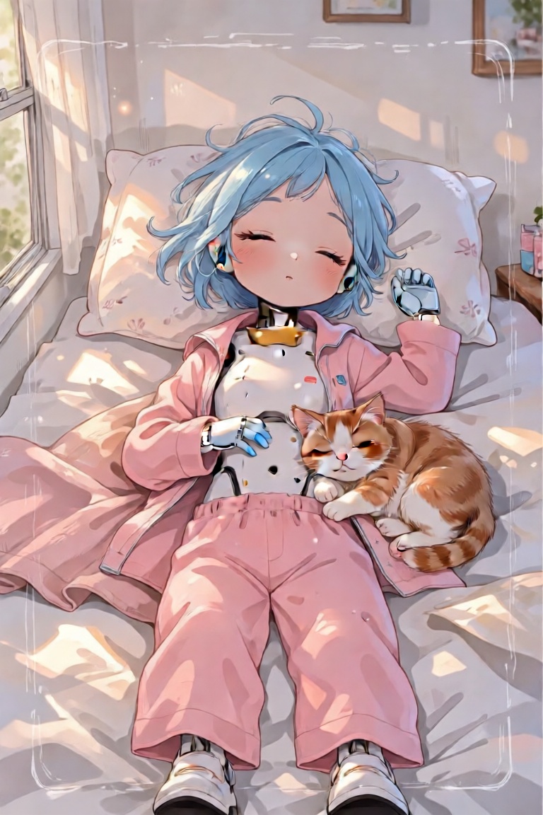 A cinematic anime-style scene captures a peaceful and deeply cozy morning moment,  rendered with masterpiece-level detail...