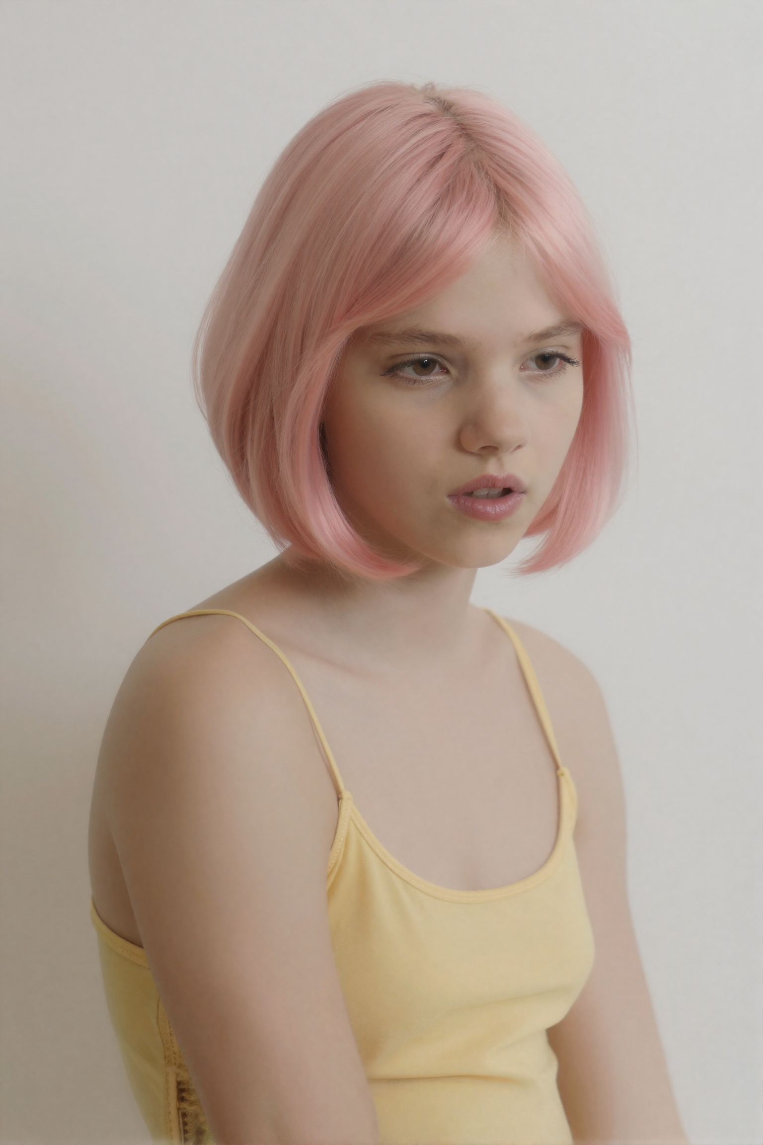 The image depicts a young **** with an unnervingly slender build and an elongated head-to-body ratio that accentuates her...