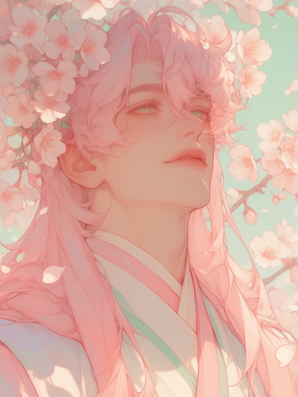 0mu0,  portrait,  male with messy pastel pink hair on Tensor.Art