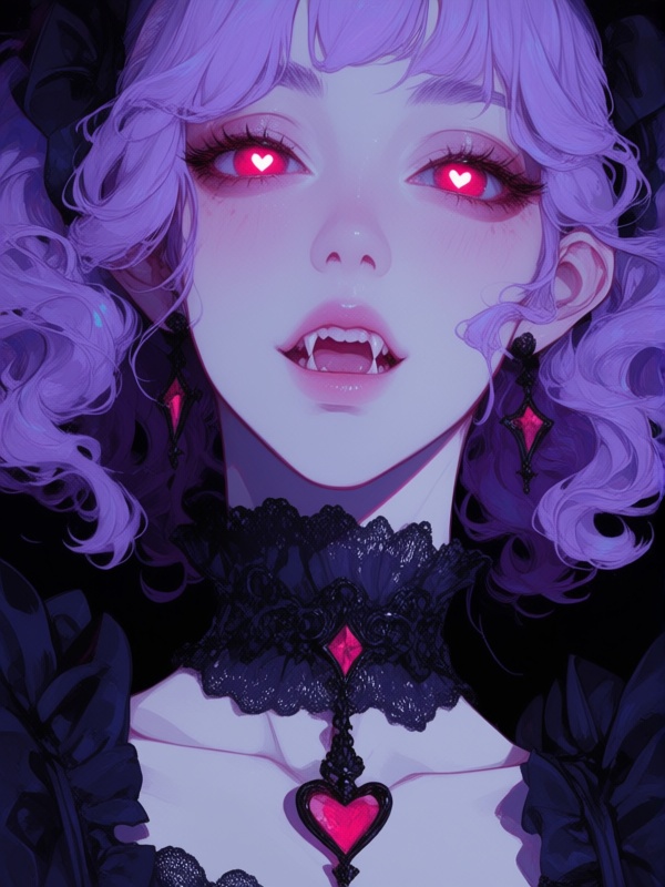 0mu0,  close-up,  pale girl with lavender-purple wavy hair on Tensor.Art