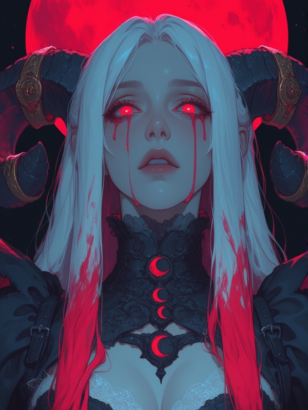 0mu0,  close-up,  girl with silver-white hair stained with red at tips on Tensor.Art