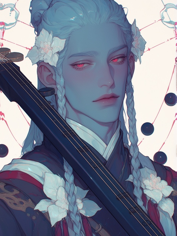 0mu0,  1boy,  cold beauty with ash-blue skin and silver braids on Tensor.Art