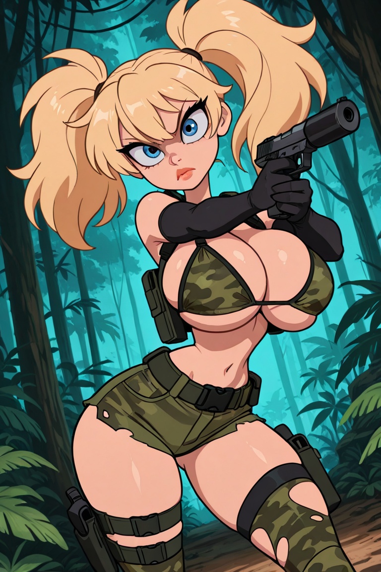 dark outlines,  wide hips,  Huge breasts on Tensor.Art
