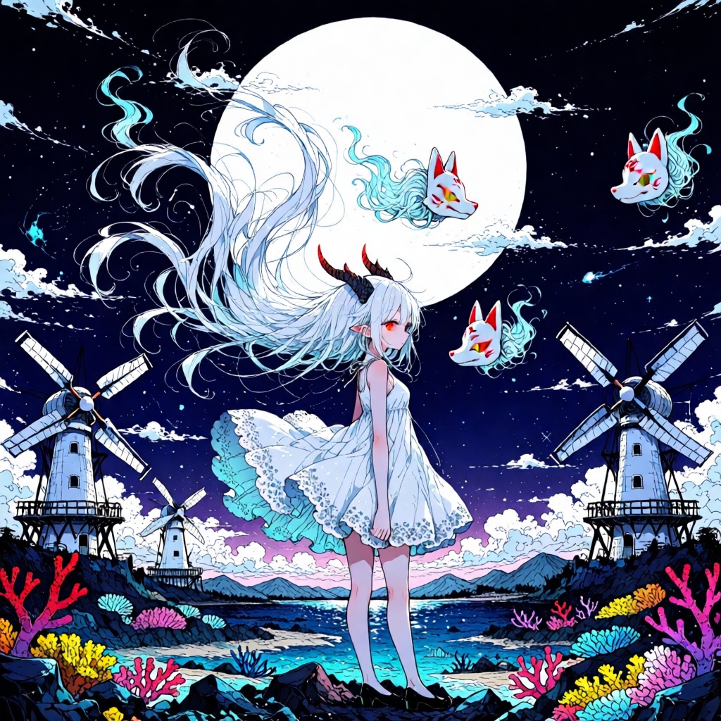 masterpiece,  1girl,  standing in front of a giant traditional japanese windmill on Tensor.Art