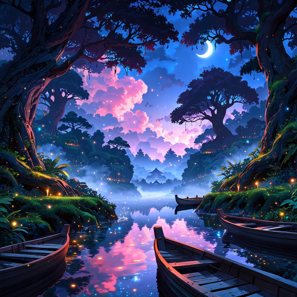masterpiece,  dreamy fantasy environment,  enchanted forest surrounding a hidden lake on Tensor.Art