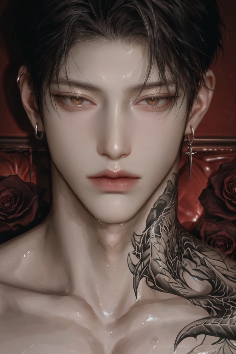 Ultra detailed close-up portrait of an exceptionally handsome young man,  semi-realistic anime/manhwa style,  ethereal mas...