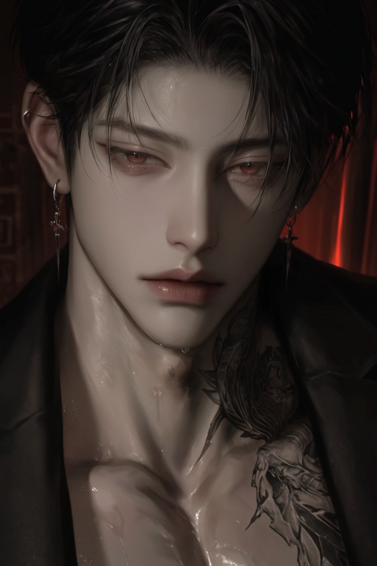 Ultra detailed close-up portrait of an exceptionally handsome young man,  semi-realistic anime/manhwa style,  ethereal mas...