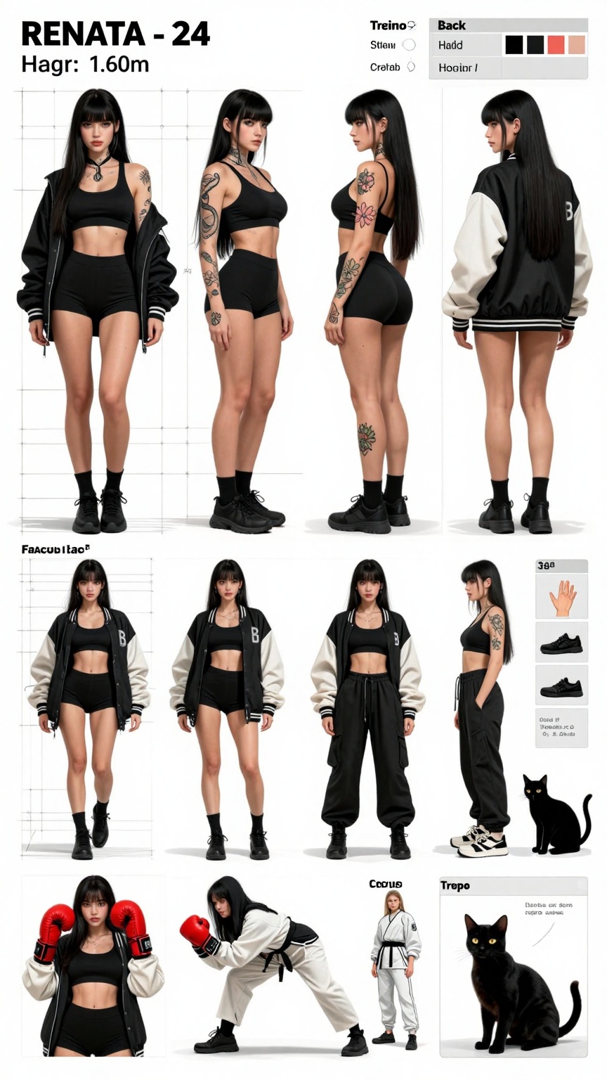 Technical Specs Highly detailed anime character sheet illustration,  professional character design reference,  clean sketc...