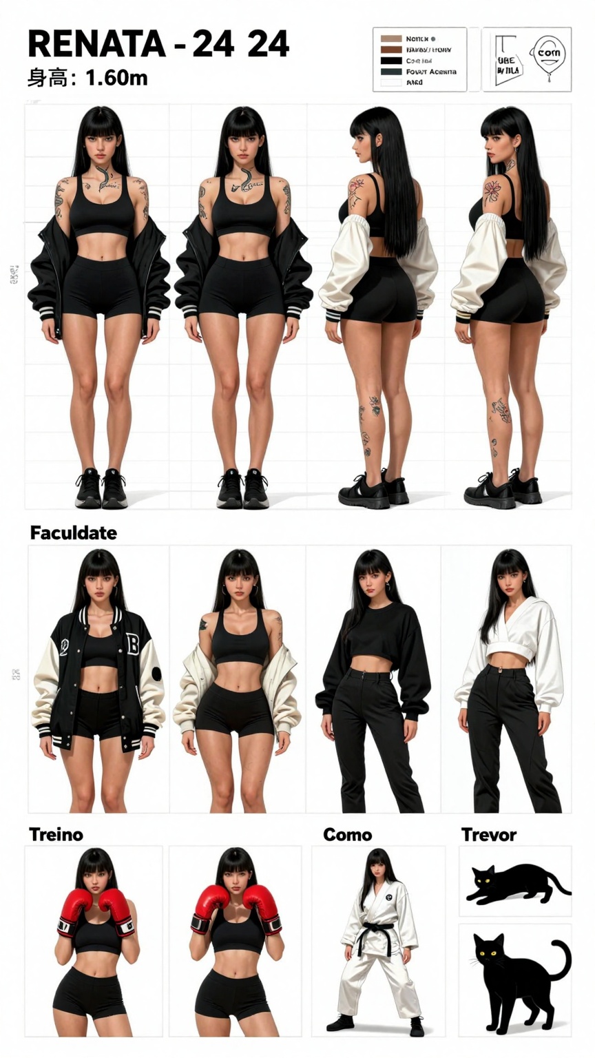 Technical Specs Highly detailed anime character sheet illustration,  professional character design reference,  clean sketc...