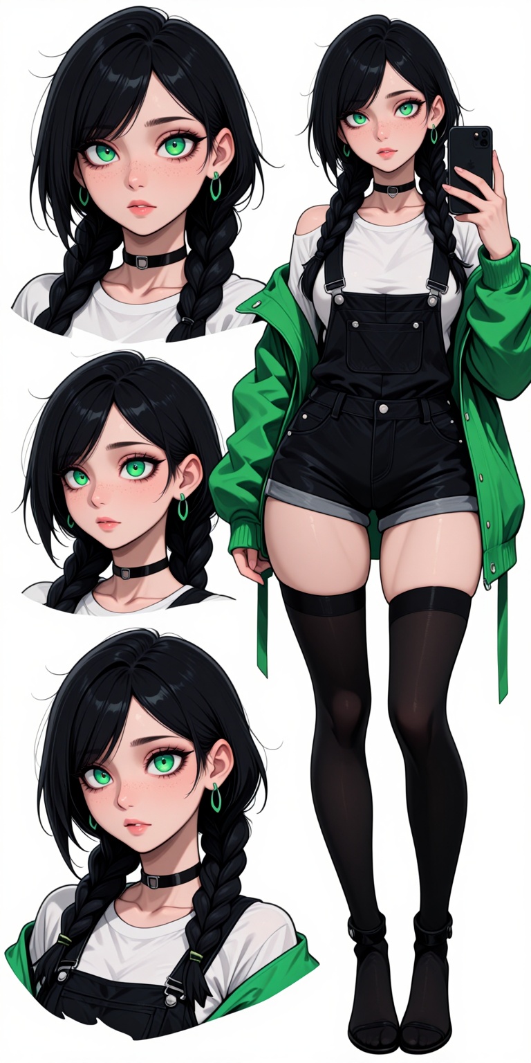 Technical Specs Highly detailed anime character sheet illustration,  clean white background,  professional modern anime st...