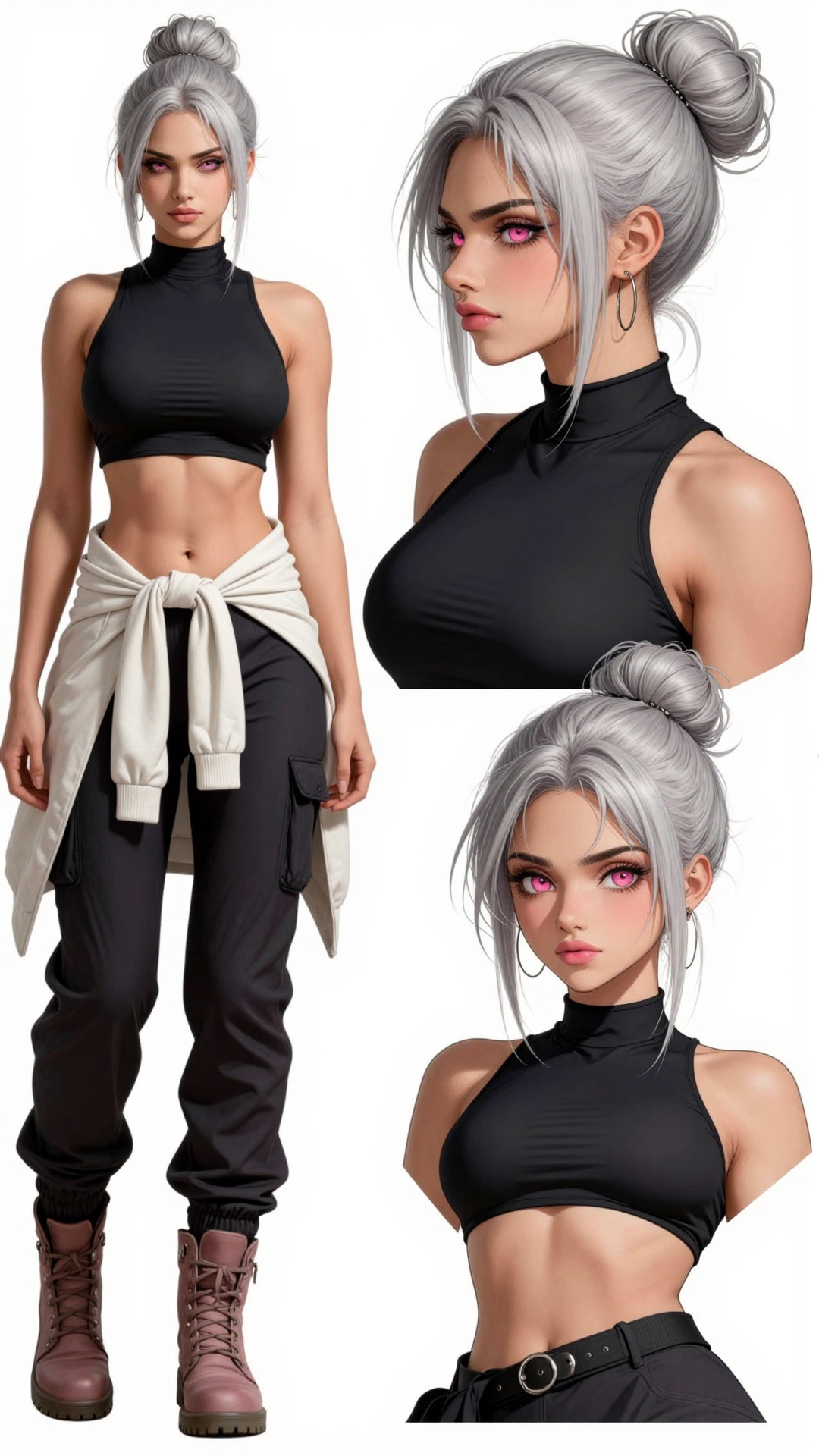 Technical Specs Highly detailed anime character sheet illustration,  clean white background,  professional character desig...