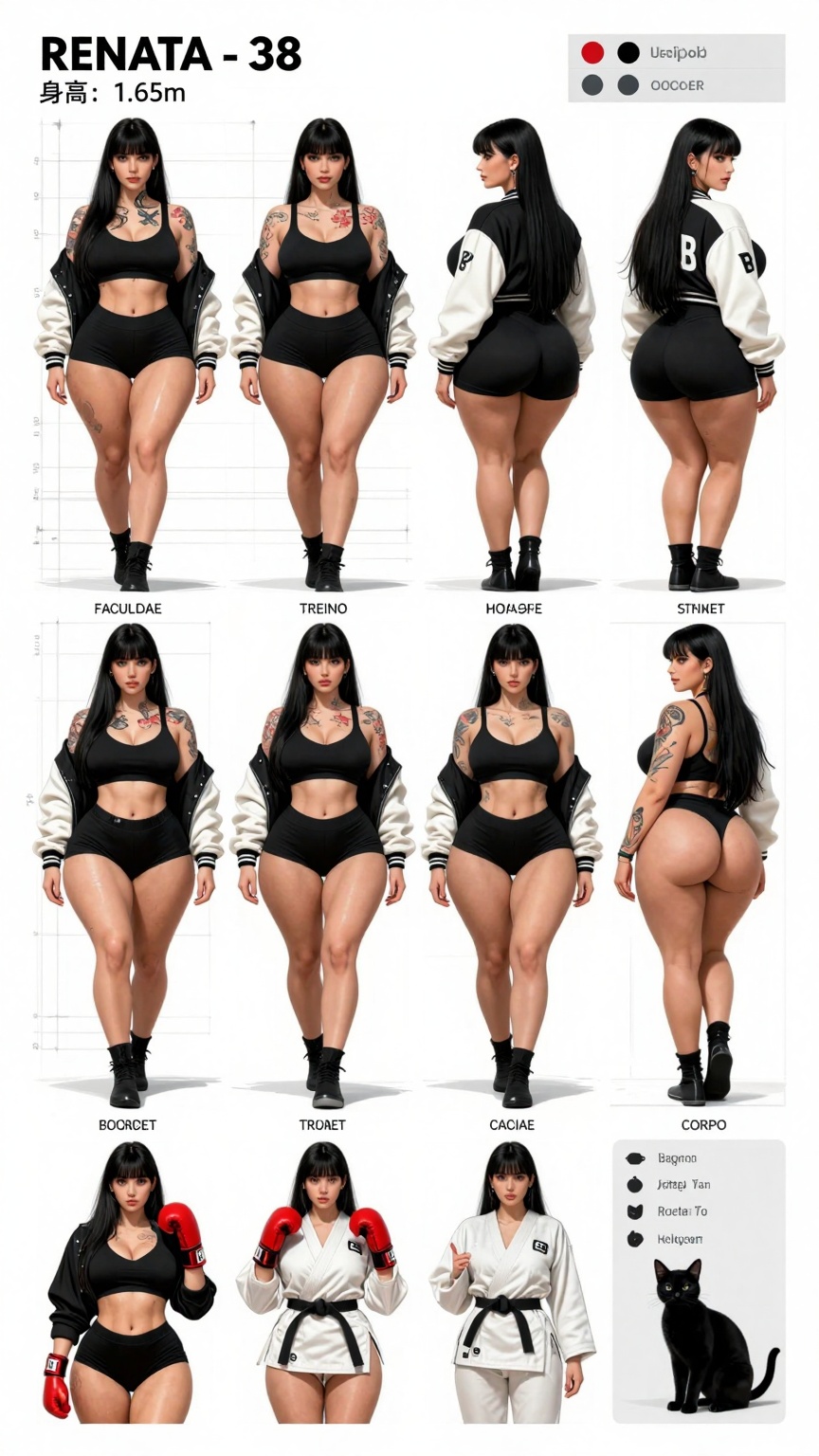 Technical Specs Highly detailed anime character sheet illustration,  professional character design reference,  clean sketc...