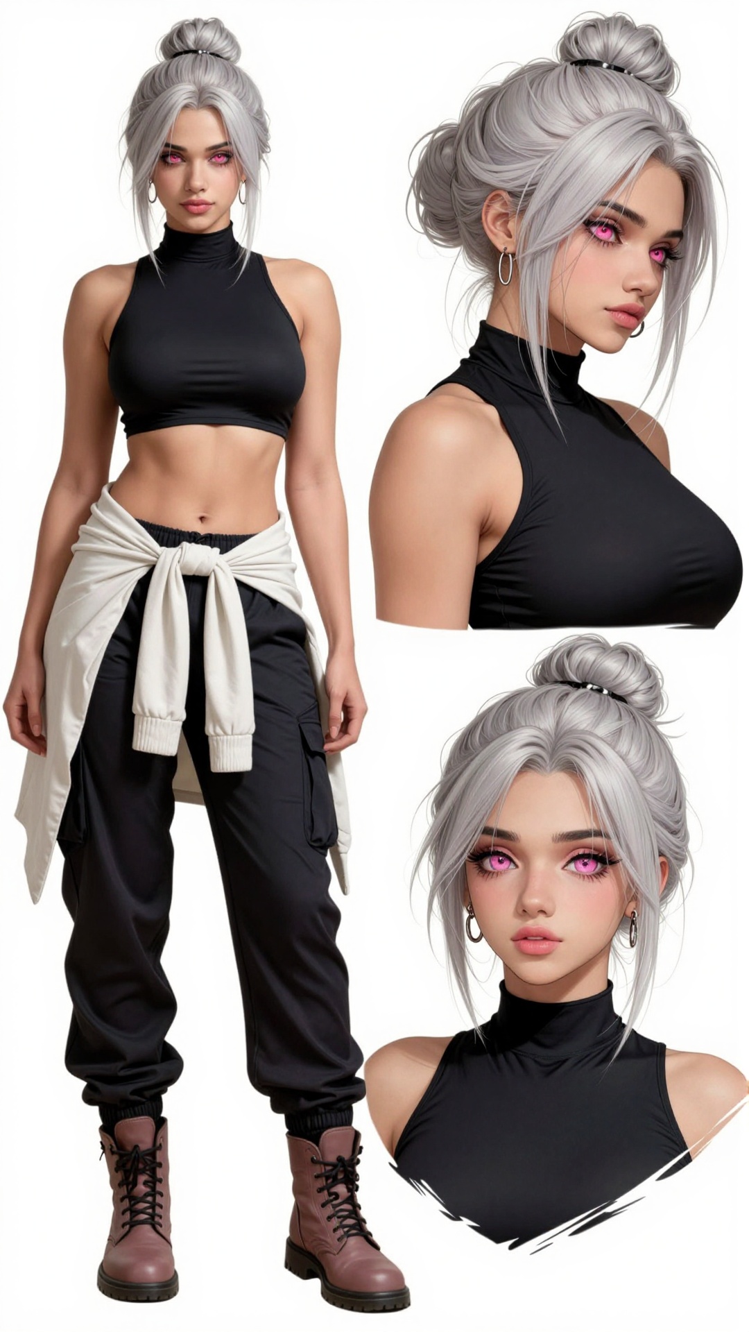 Technical Specs Highly detailed anime character sheet illustration,  clean white background,  professional character desig...