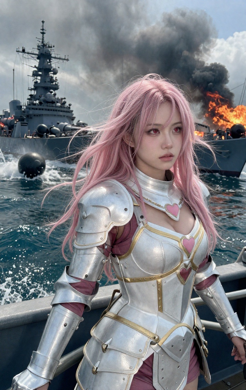 The warrior leans slightly to her left,  looking back over her shoulder with a sharp,  vigilant glare on Tensor.Art