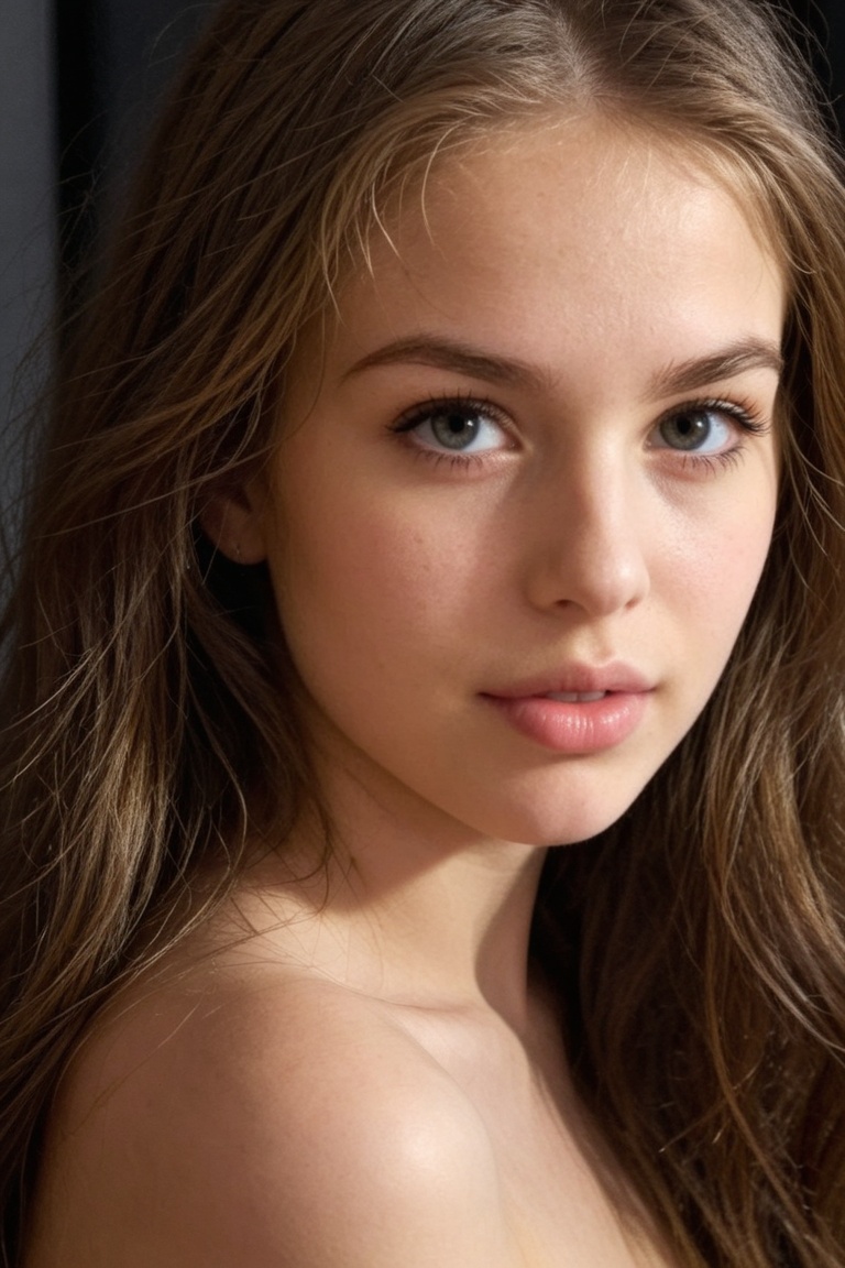 A stunning portrait of a young woman ,  gazing directly at the viewer with a confident and alluring expression,  flawless...
