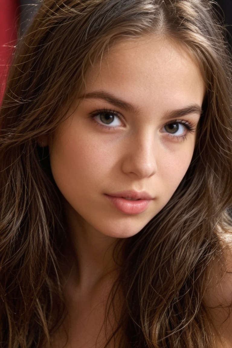 A stunning portrait of a young woman ,  gazing directly at the viewer with a confident and alluring expression,  flawless...