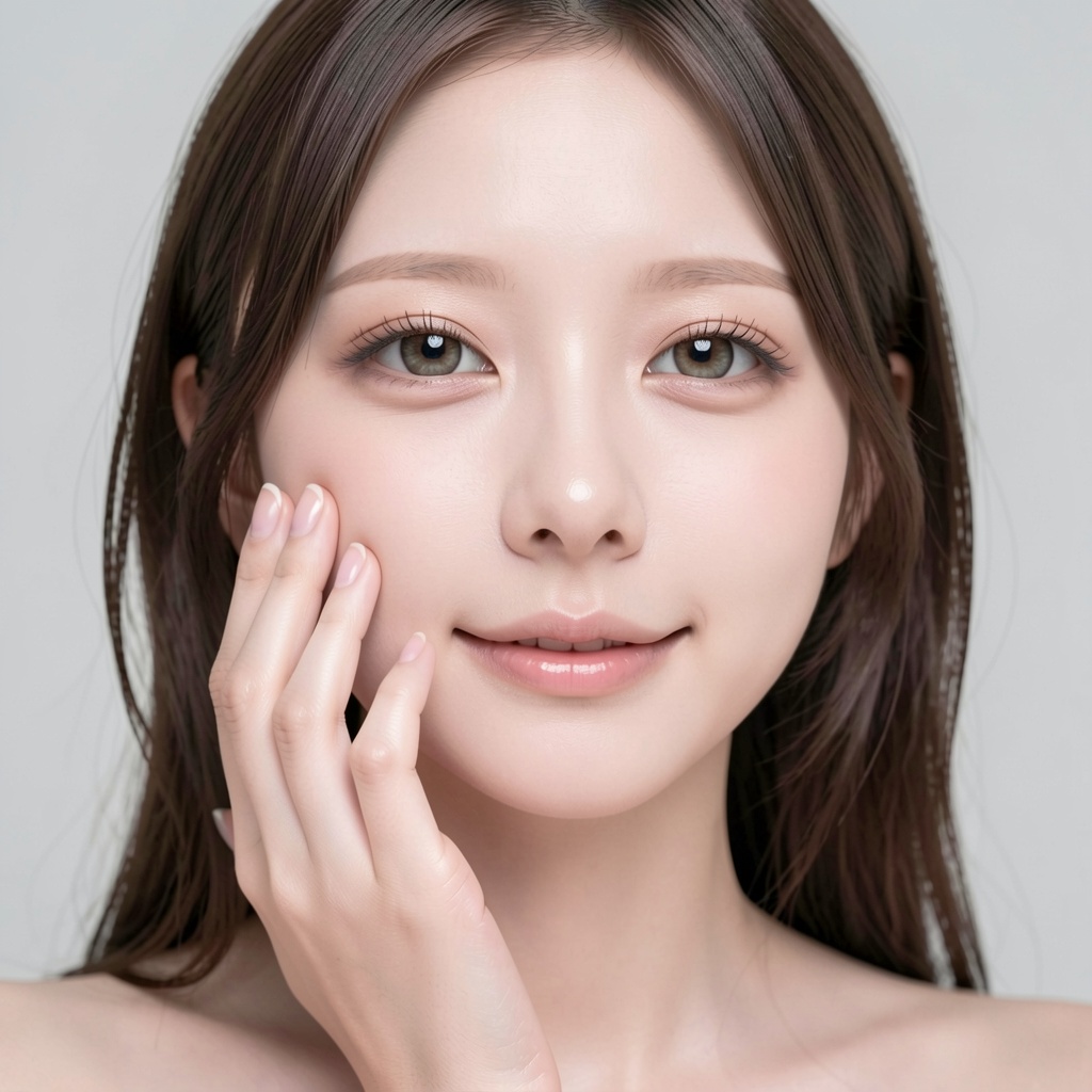 cleanhands_lora,  realistic portrait of a young ***** woman,  one hand gently touching her cheek on Tensor.Art