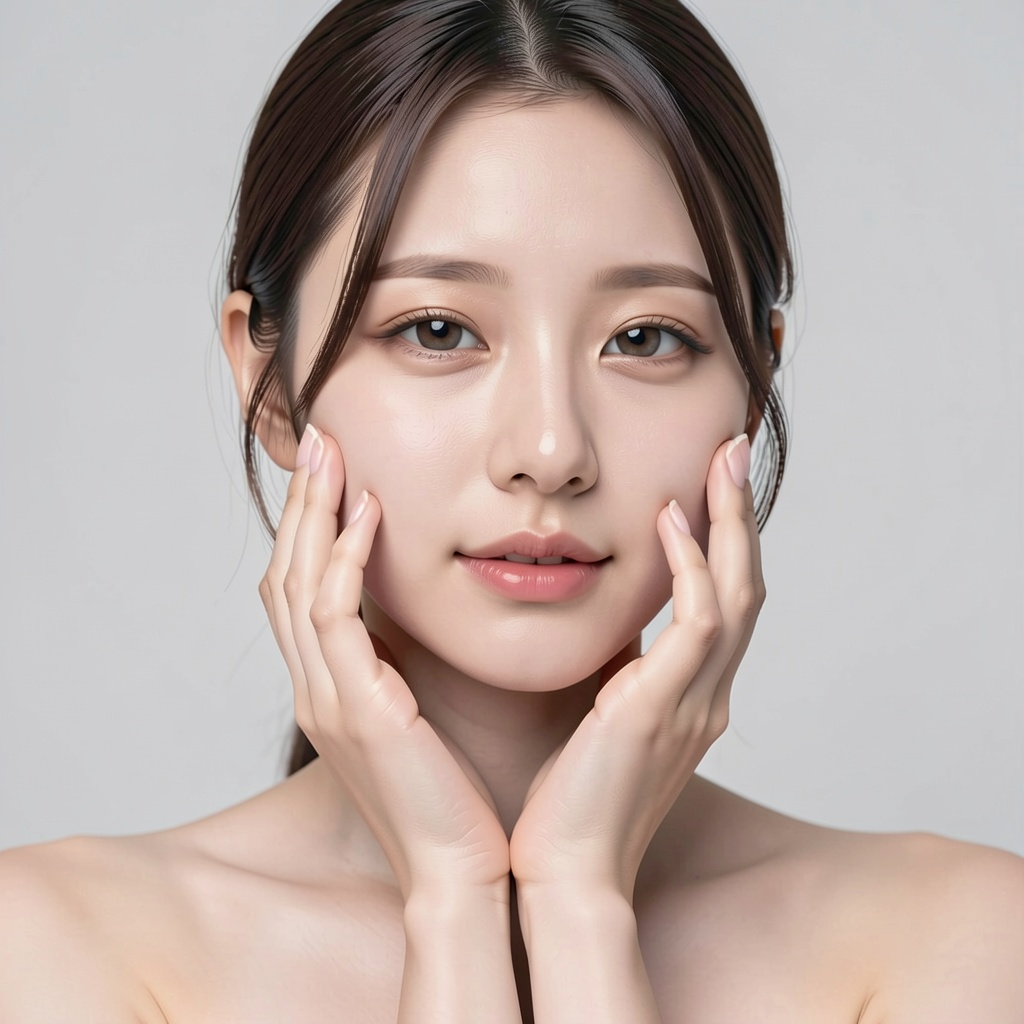 cleanhands_lora,  realistic portrait of a young ***** woman,  one hand gently touching her cheek on Tensor.Art