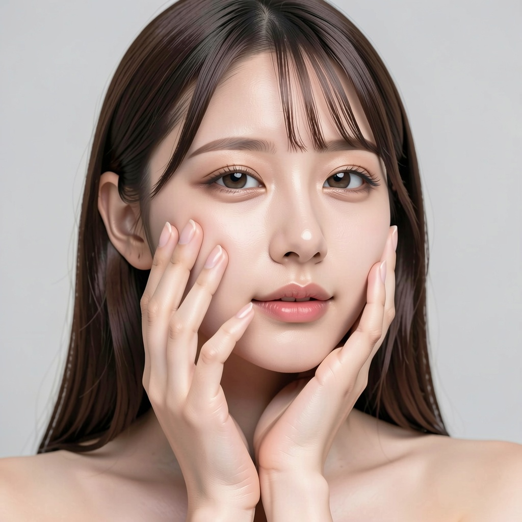 cleanhands_lora,  realistic portrait of a young ***** woman,  one hand gently touching her cheek on Tensor.Art