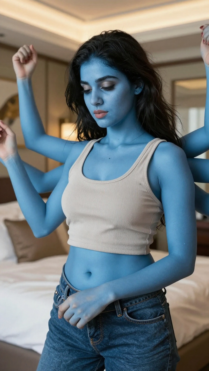 A goddess,  natural blue skin,  6 arms on Tensor.Art