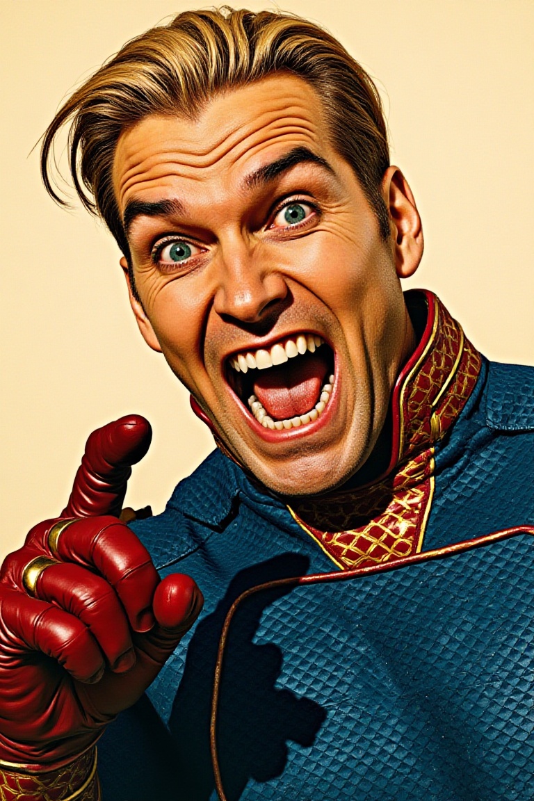 dynamic Potrait of Homelander,  A close-up shot captures Homelander,  his face contorted into an intense on Tensor.Art