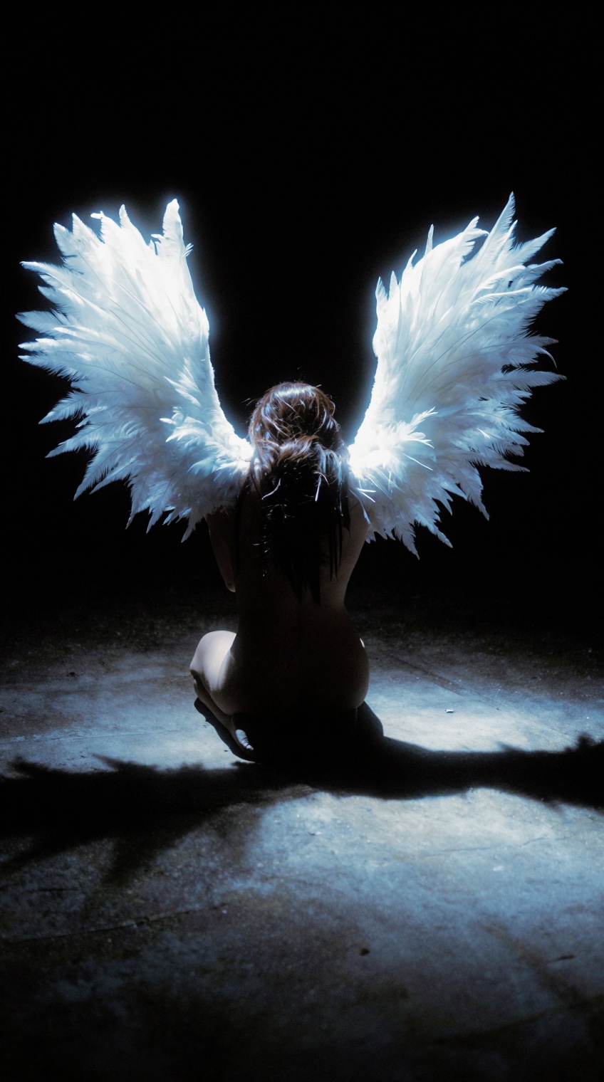 A solitary figure kneels on a smooth,  dark surface,  viewed from behind on Tensor.Art