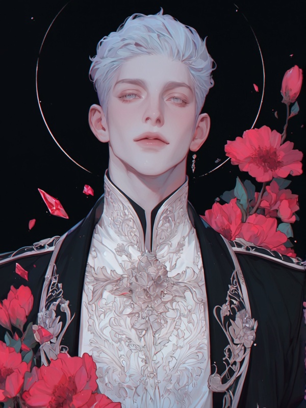 0mu0,  1boy,  celestial undertaker prince with silver hair and soft lashes on Tensor.Art