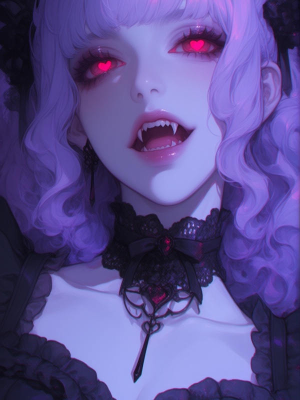 0mu0,  close-up,  pale girl with lavender-purple wavy hair on Tensor.Art