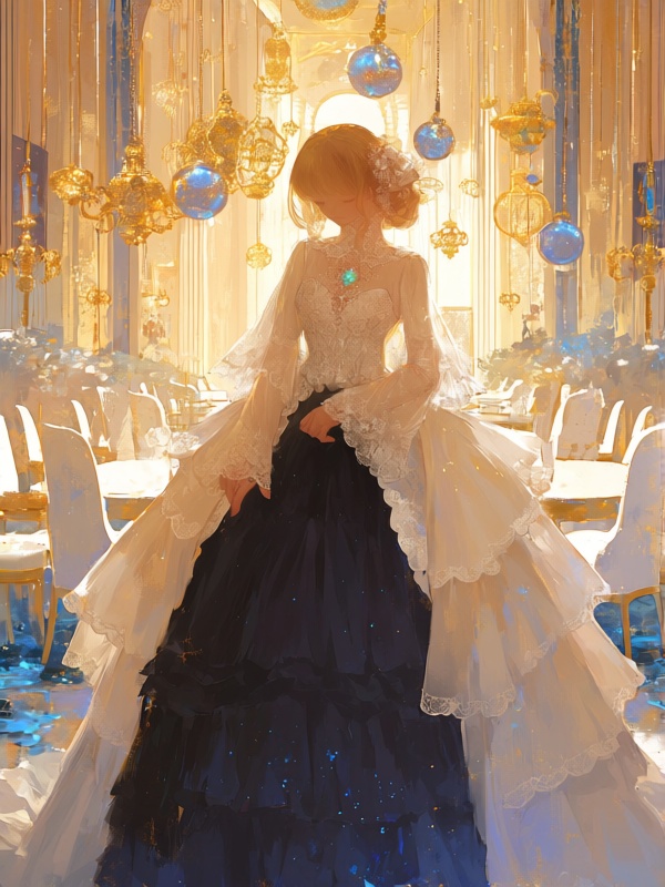 x01,  1girl,  elegant puppet princess with lace-trimmed sleeves and cream silk ruffles on Tensor.Art