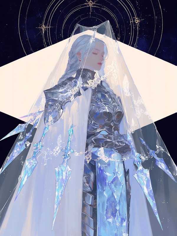 x01,  1girl,  moon-blessed knight with silver braided hair on Tensor.Art