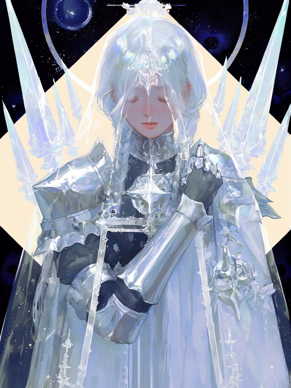 x01,  1girl,  moon-blessed knight with silver braided hair on Tensor.Art