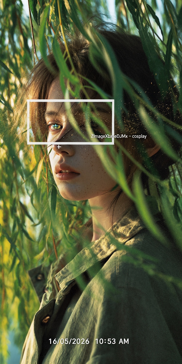 A deeply atmospheric color-cinematic portrait set beneath ancient willow trees,  rendered in ultra-high detail with lush n...