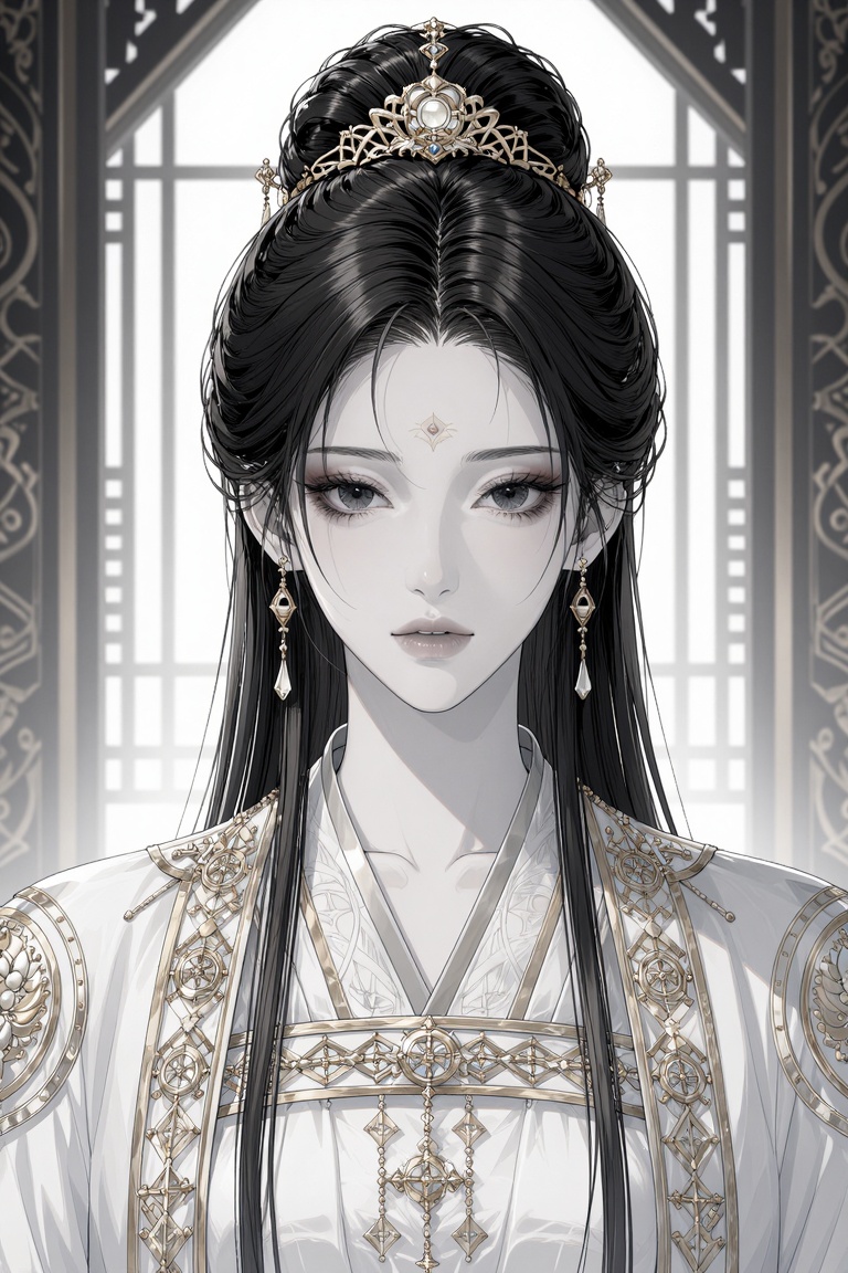 Reference image as complete style guide. Generate a final NEW female character: a divinely beautiful young East Asian woma...
