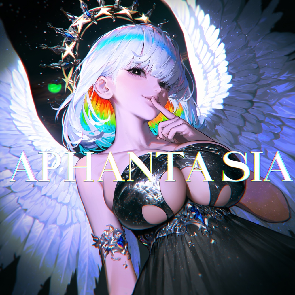 white big prominent elegant text "APHANTASIA" in center ,  medium shot,  dutch angle on Tensor.Art