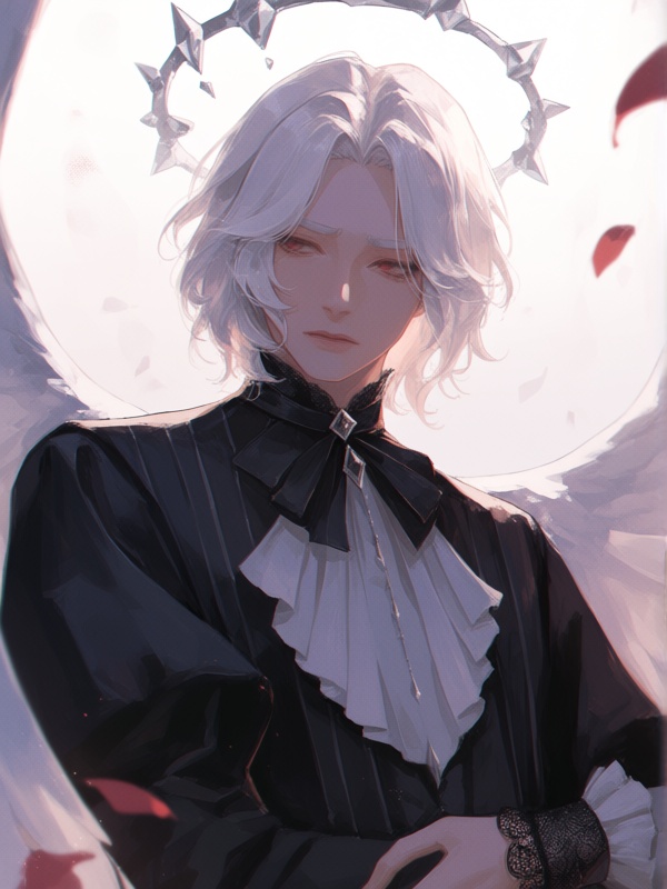 yo96,  1boy,  rose court angel with white hair on Tensor.Art