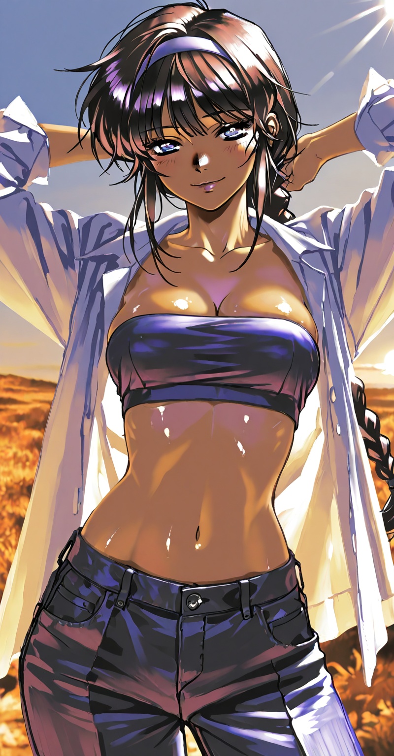 ((Emphasize a blend of anime aesthetics with painterly digital rendering techniques)),  the use of light and shadow create...