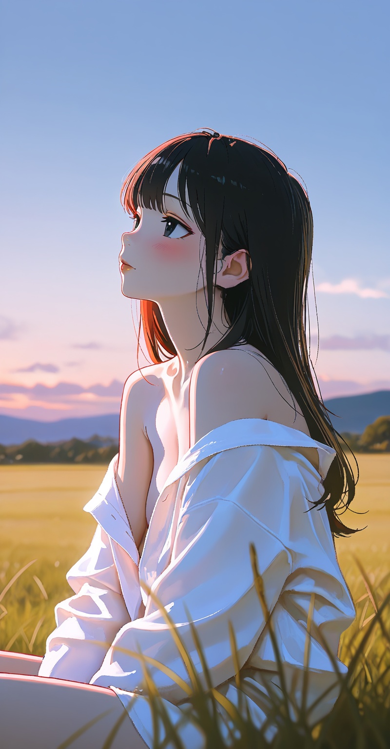 ((Emphasize a blend of anime aesthetics with painterly digital rendering techniques)),  the use of light and shadow create...