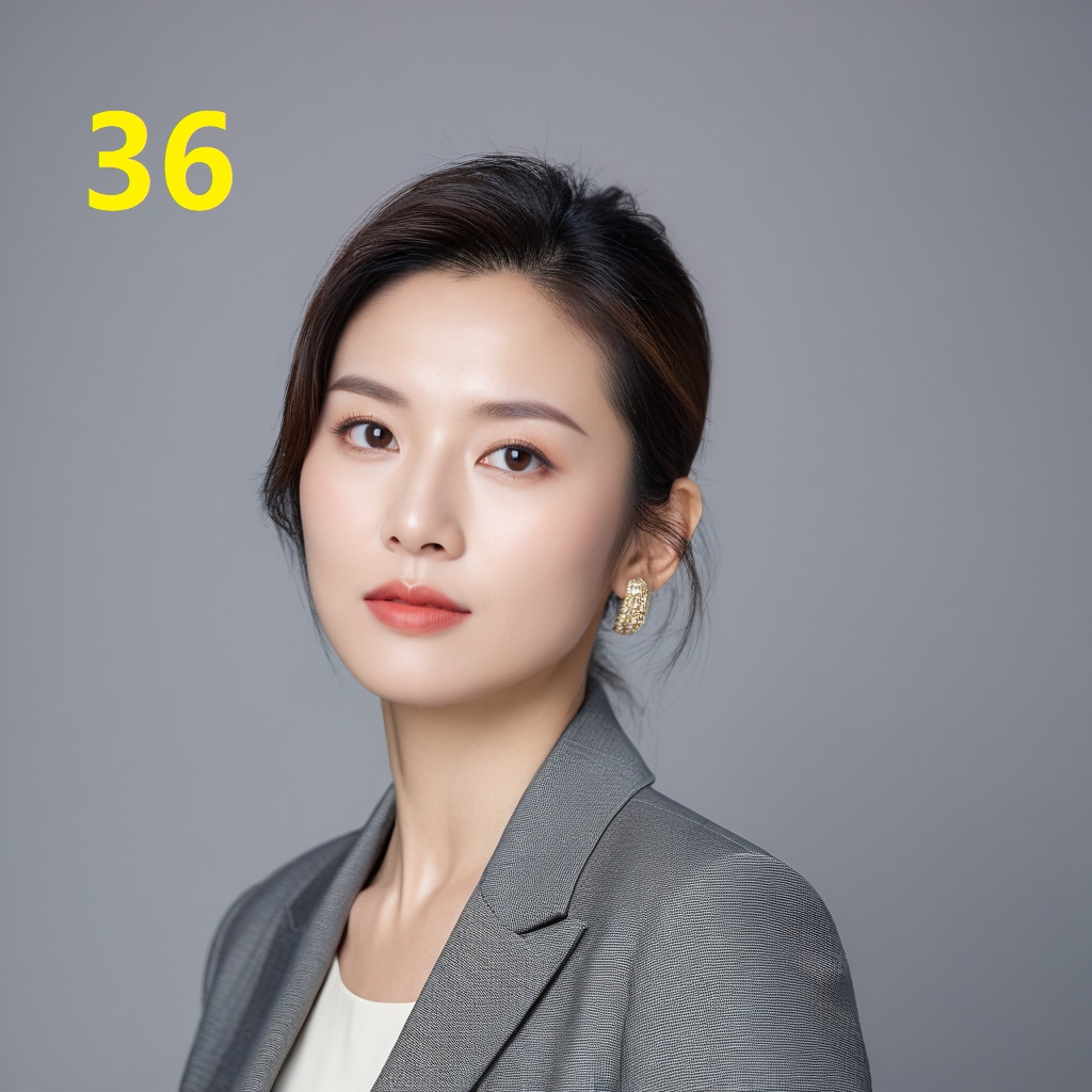 leogirl,A 36-year-old woman,portrait photo,facial focus,photo taken,fashionable and simple,Chinese ethnicity,soft gray background,natural lighting,high-resolution clarity,contemporary portrait,gentle,fashionable and avant-garde,simple accessories,details with strong contrast between skin color and neutral background,looking at the audience,